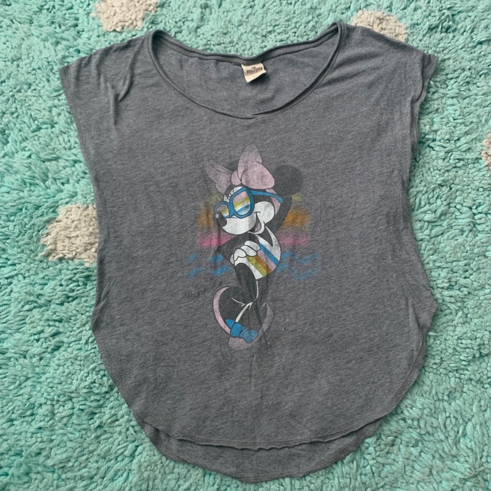 Hollister Minnie Mouse Disney XXS T Shirt Top Short Sleeve Women Gray Tee VTG